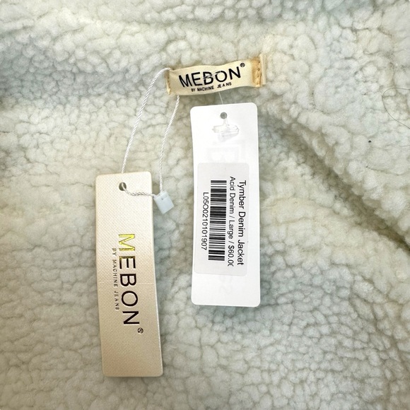 Mebon Sherpa-Lined Denim Jacket NWT Blue Acid Wash Jean Coat Size L - Picture 9 of 10